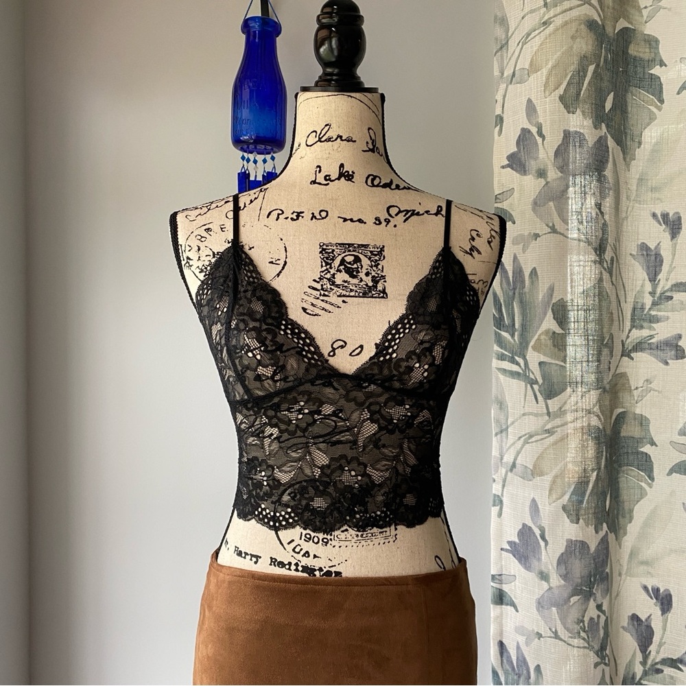 Black Sheer Floral Lace Fairy Grunge Whimsigoth Cami Tank Top NWT